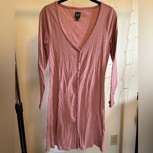 GAP Pink Long Sleeve V Neck Button Up Midi Length Comfortable Ribbed Dress